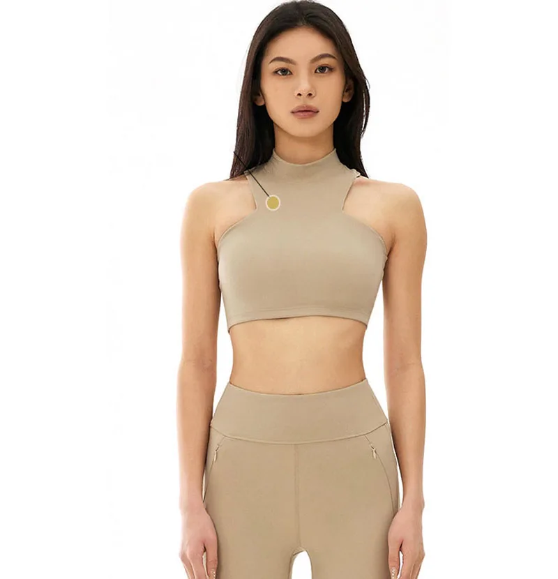 Women High Neck Quick Dry Elastic Back Zipper Compression Fitness Bra New Sexy With Push Up Outdoor Cycling Sports Yoga Bra