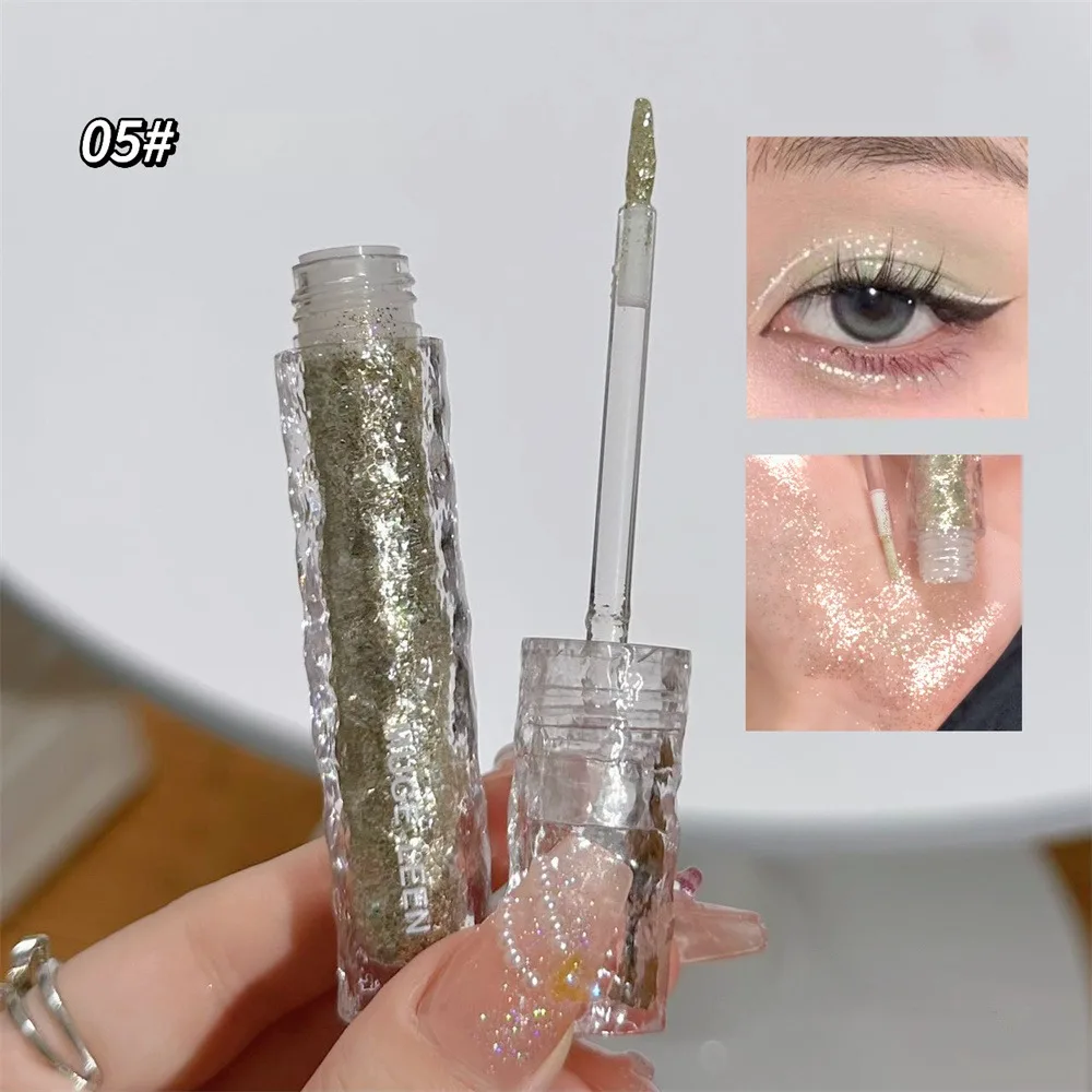 Waterdichte Vloeibare Oogschaduw Aurora Chroom Roze Groene Paarse Oogschaduw Markeerstift Blijvende Glitter Pailletten Liggend Zijderupsmake-Up