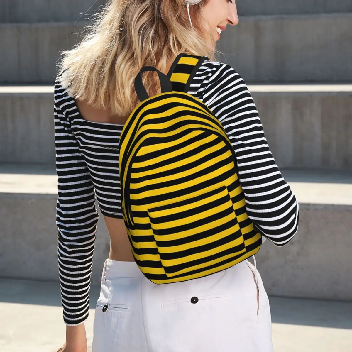 

Yellow And Black Stripes In The Color Of Bees Student Backpack School Bag Hiking Travel Daypack Men Women Bookbag Shoulder Bags