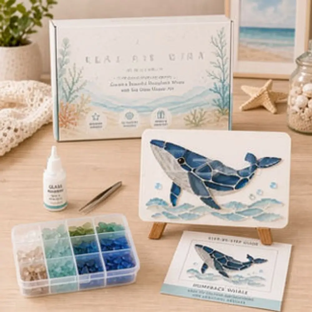 DIY Sea Glass Art Craft Set Handmade Ocean Creature Picture Making Project Wooden Wall Decoration Kit Creative Gift