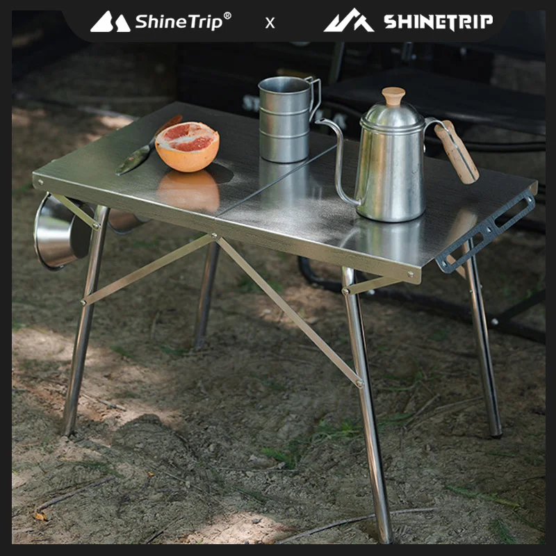 ShineTrip-Stainless Steel BBQ Heat Resistant Table, Outdoor Camping Folding Table, Portable Picnic Table, Camping Leisure Table