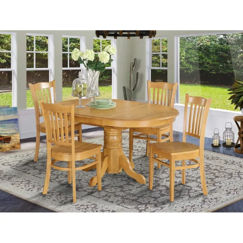 Avon-5 Peça Quarto Conjunto com Mesa de Cozinha Oval, Folha Borboleta e 4 Cadeiras de Jantar, Avgr5-Oak-W, 42x60"