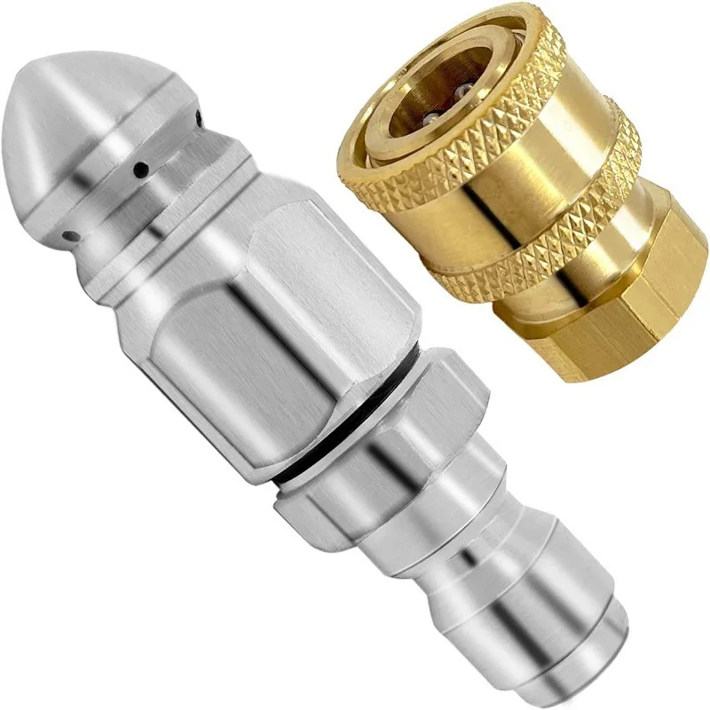 Water Jet High Pressure Sprayer Nozzle Clean Sewer 1/4" Stainless Steel Pressure Washer Quick Plug Drain Hose Nozzle Tool Water