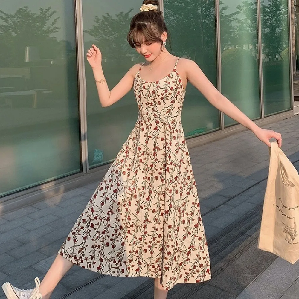 

Trendy Sweet Floral Dress Gentle Slim Fit Camisole Dress A-Line Summer Women's Clothes Women Girl