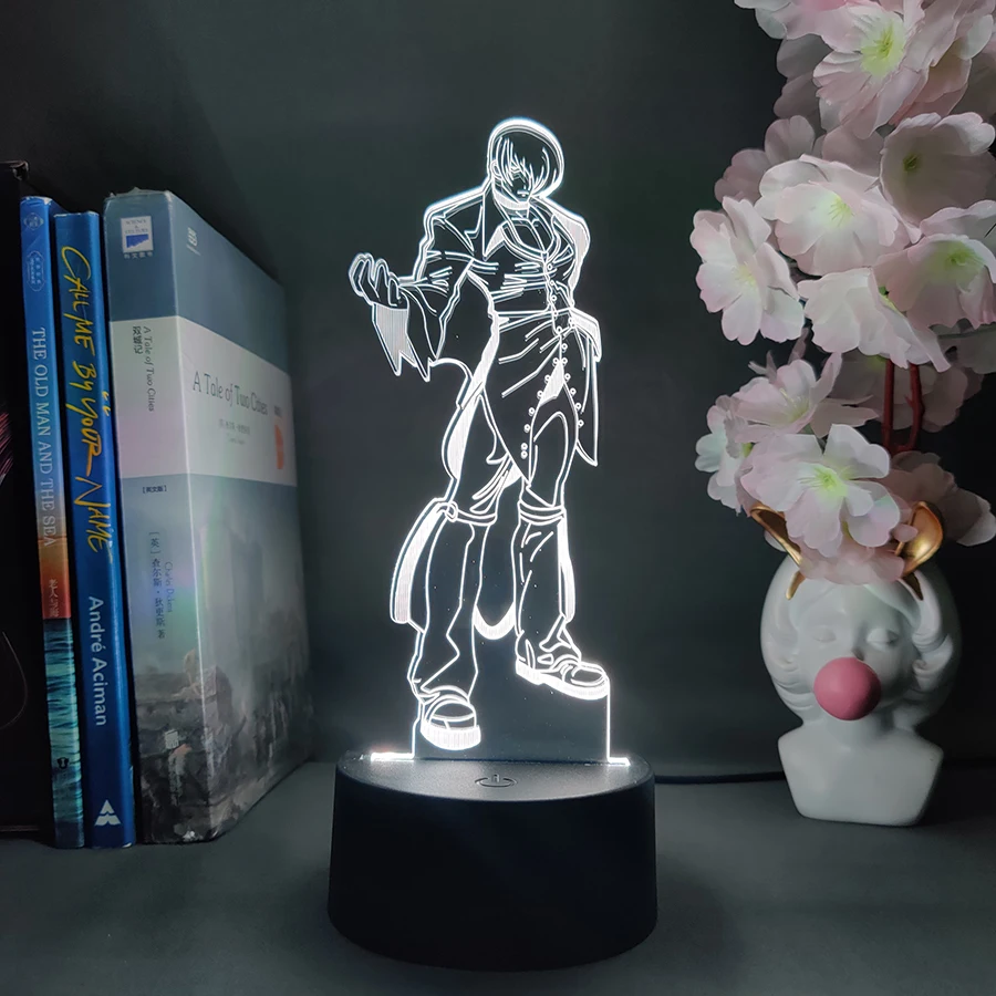 Game The King of Fighters Character Iori Yagami Hologram 3D Illusion Nightlight for Gaming Room Desktop Decoration Backlight