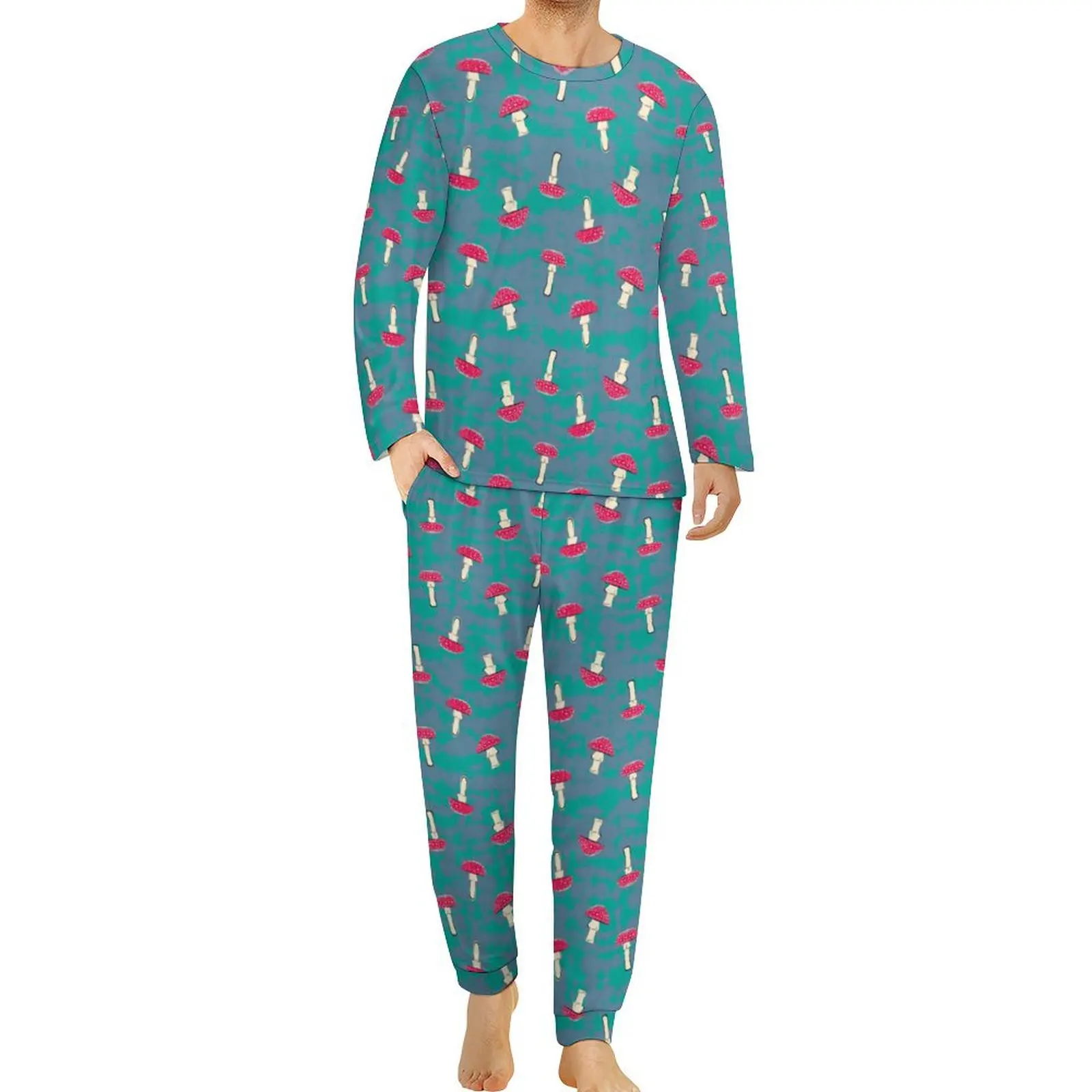 Magic Mushroom Pajamas Daily Cute Red Mushrooms Home Sleepwear Male 2 Piece Graphic Long-Sleeve Trendy Oversize Pajama Sets