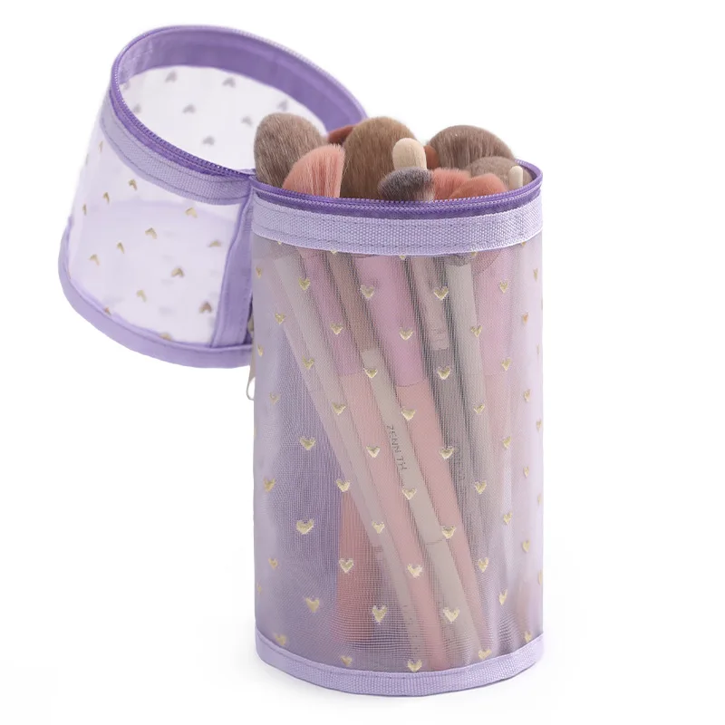 

Новая сетчатая круглая косметичка для хранения, большая вместительная сумка-органайзер для кистей для макияжа, дорожный косметический чехол для кистей и инструментов