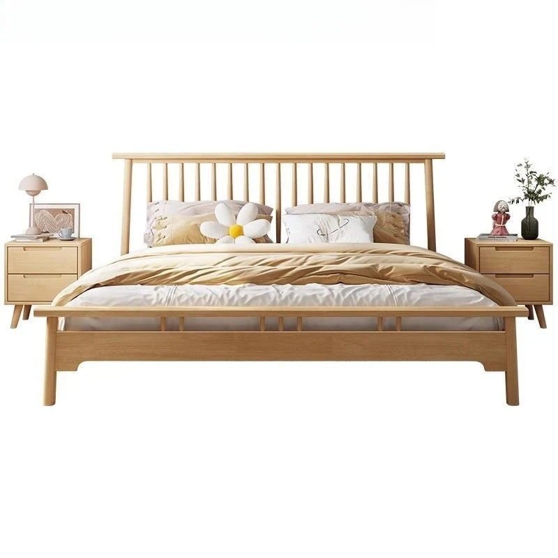 

Solid wood, Japanese log color, cream style, small double bed Internet celebrity princess bed