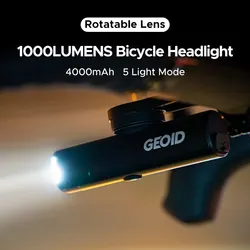 Geoid 1000Lumen Bike Light Front Lamp Rotatable Lens Type-C Rechargeable 4000mAh Power Bank Bicycle Waterproof Headlight