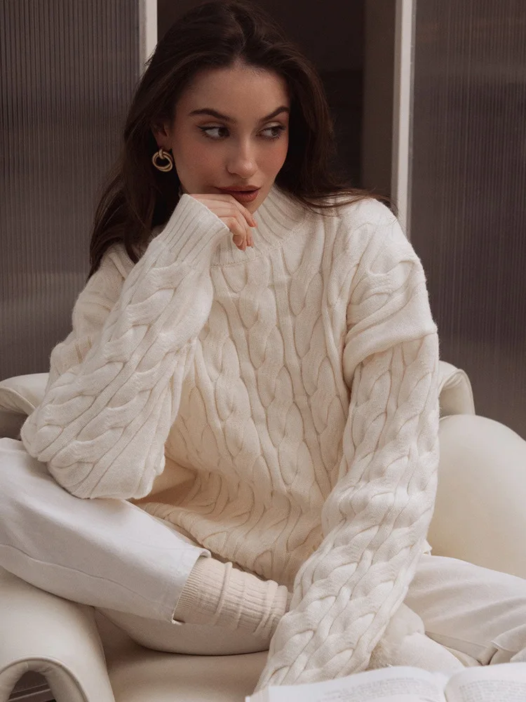 

Loose Fit Lazy Style Knitted Sweater Women's Overhead Half High Collar Long Sleeve Comfortable Soft Color Block Autumn Winter