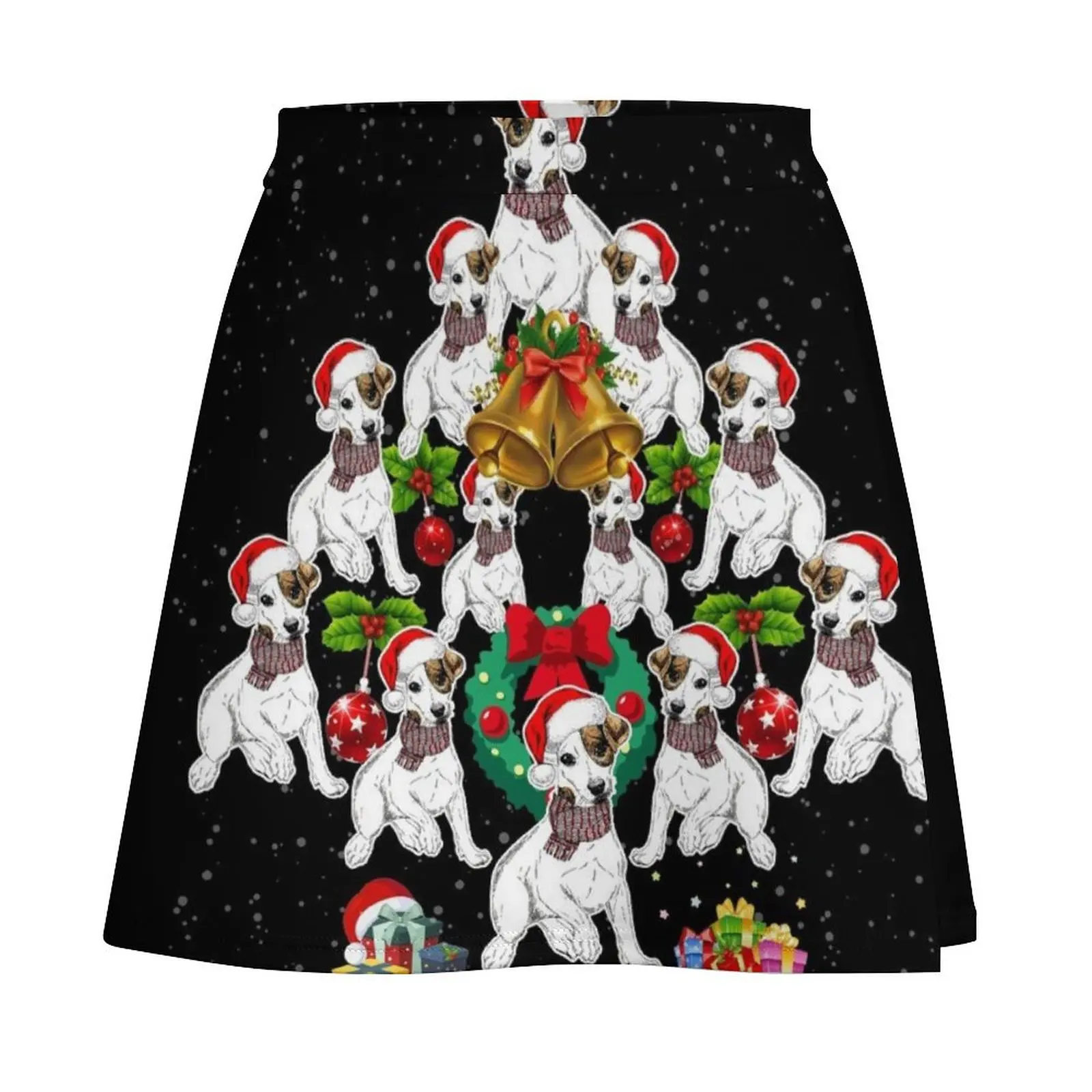 Dog Jack Russell Terrier Christmas Tree Fun Xmas Lights Gift Mini Skirt Kawaii korean style