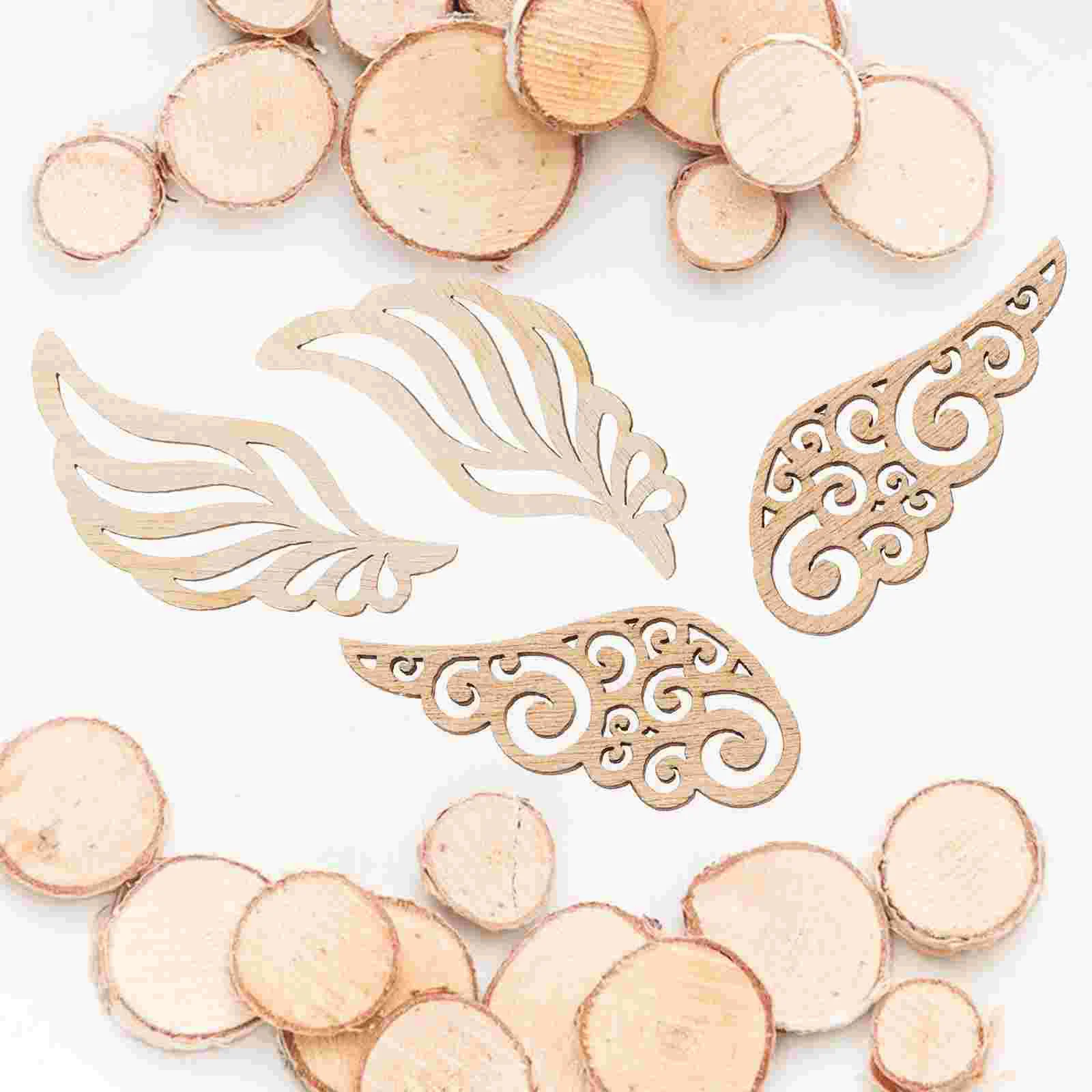 Wing Wood Colored Chips Angel Wings Crafts Hollow-out Patches Hanging Ornament Wooden Cutout Coloring Cutouts