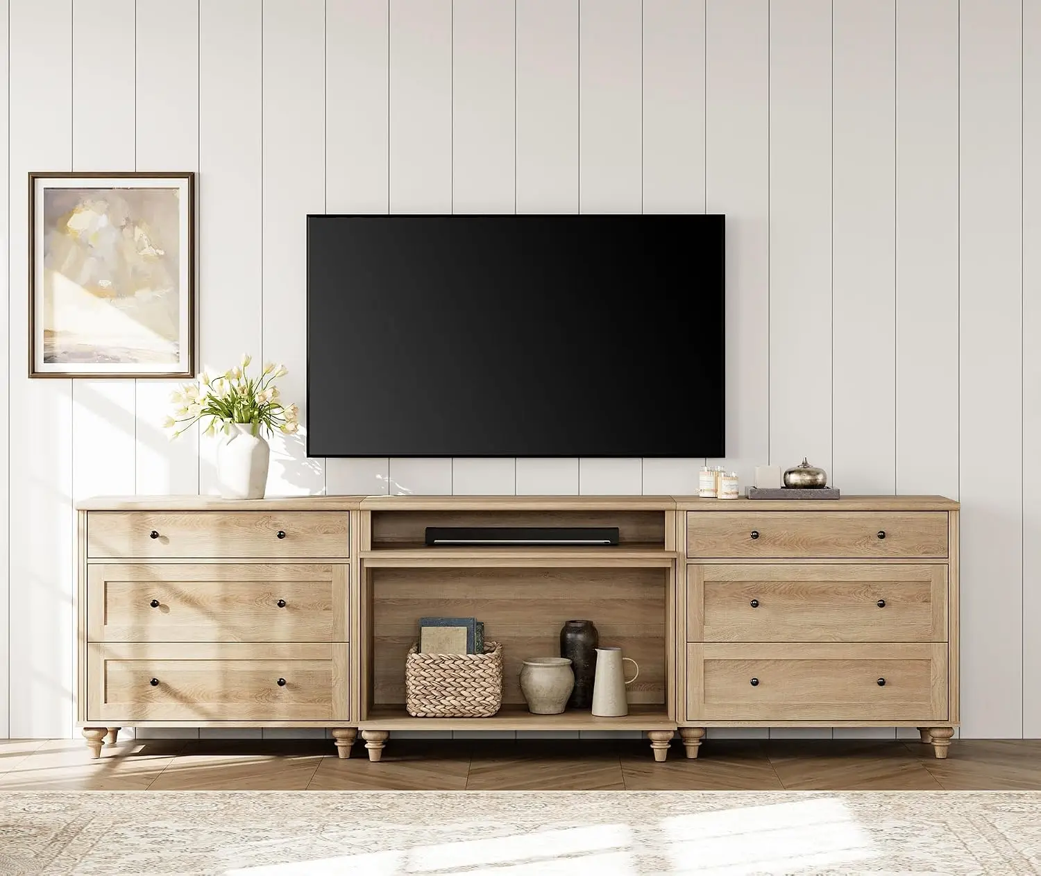 Large Wood TV Stand 75-90 Inch 6 Drawer Storage Entertainment Center Living Room Bedroom, Customized