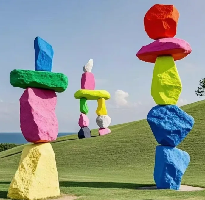 

Customized Outdoor Park Colorful Stone Blocks Fiberglass Decorative Art Sculptures