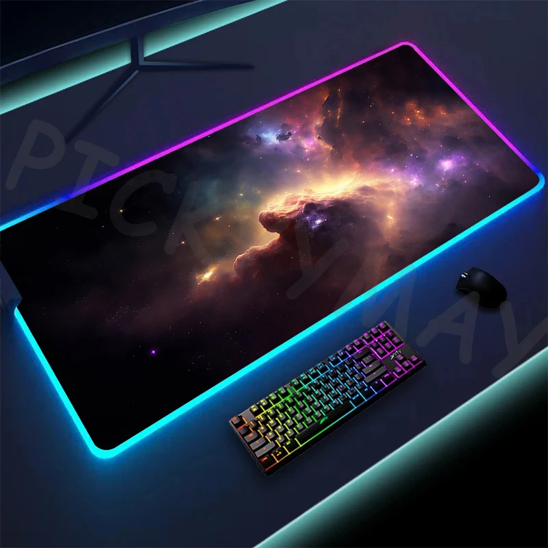 LED Grande RGB Gaming Mousepad, Espaço Mouse Mats, Luminous Desk Mat, Almofadas de teclado retroiluminadas, Grande Gamer Mousepad, XXL