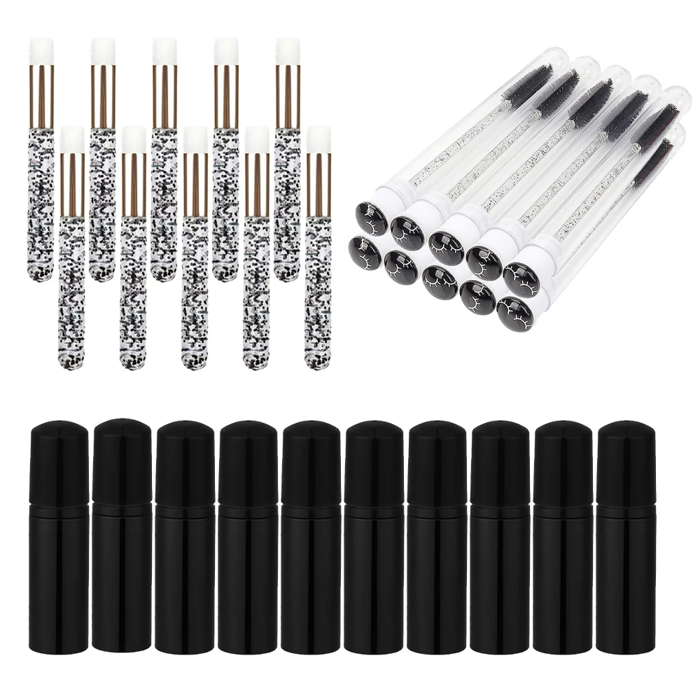 30pcs 60ml Eyelash Cleaning Tool Set Includes 10Pcs Empty Soap Foam Bottle 10pcs Blackhead Remover Cleanser 10pcs Mascara Brush