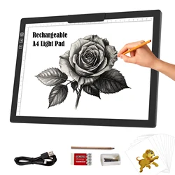 Wireless Rechargeable A4 LED Light Pad with Built-in Riser Stands, 6 Levels of Brightness for Diamond Painting Light Board