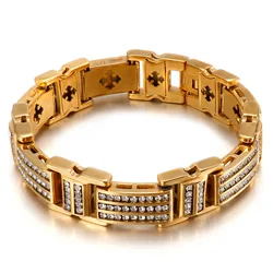 Hip Hop Gold Color High Quality Stainless Steel Zircon Bracelet Star Cross Bangles Trend Jewelry Rock New