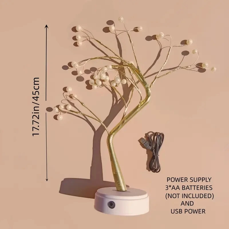 Lampada da albero di perle a 36 LED per la decorazione della casa e della camera da letto da tavolo Luce notturna alimentata tramite USB a batteria