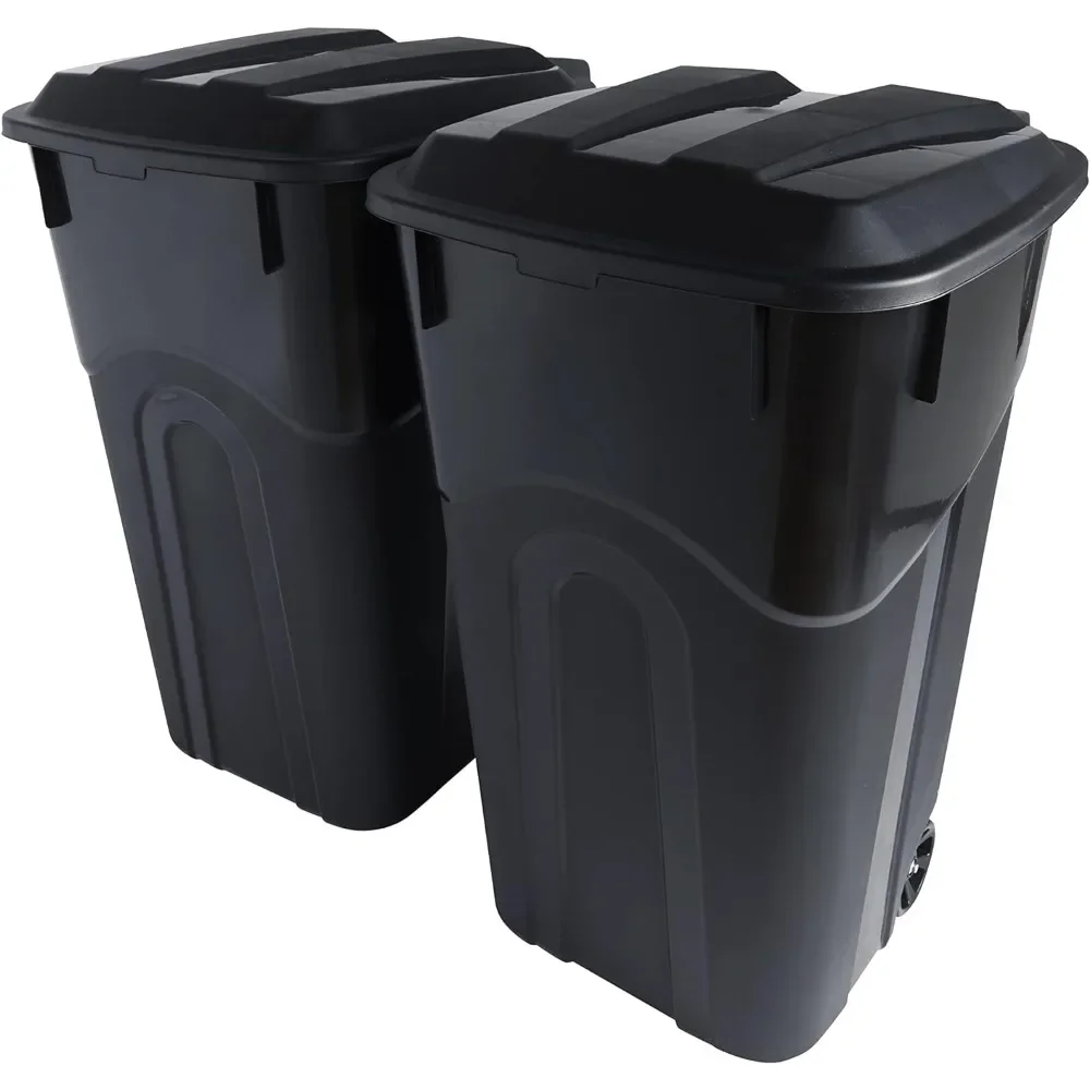 

32 Gallon Wheeled Outdoor Garbage Can with Attached Snap Lock Lid and Heavy-Duty Handles, Black, Heavy-Duty Construction