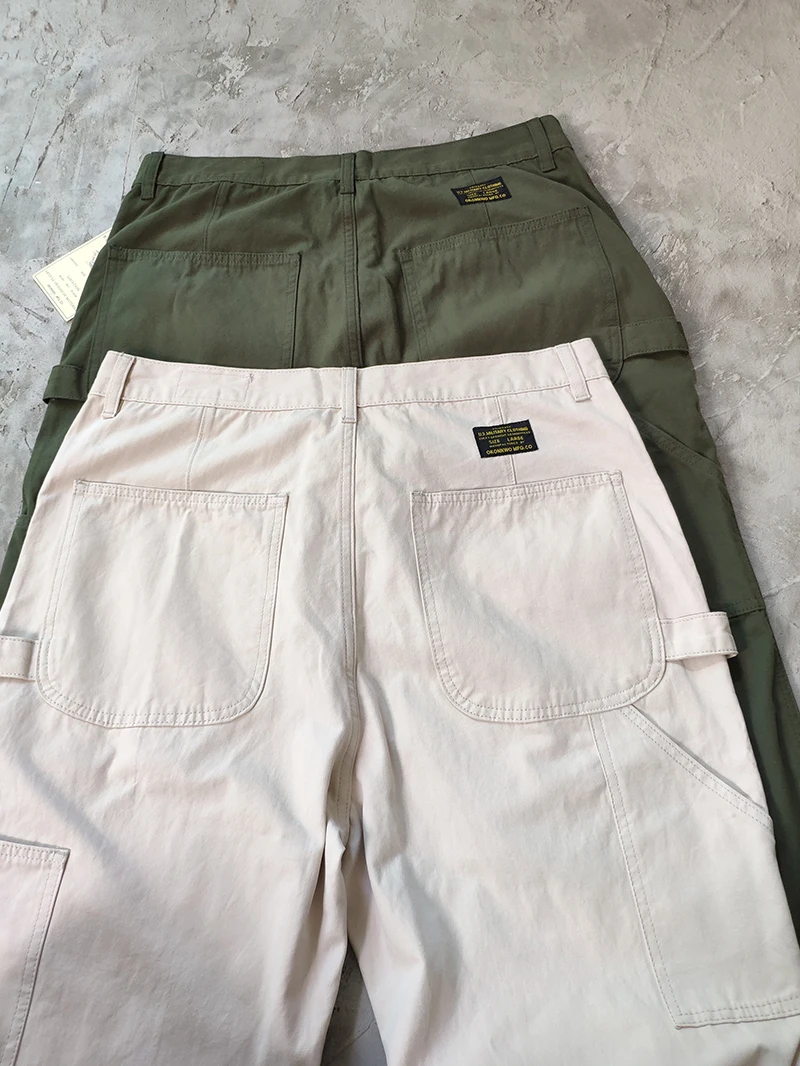 American Vintage Workwear Pants for Men Four Season Wear Pearl canvas 100% Cotton Loose Straight Trousers Multi Pockets Cargo