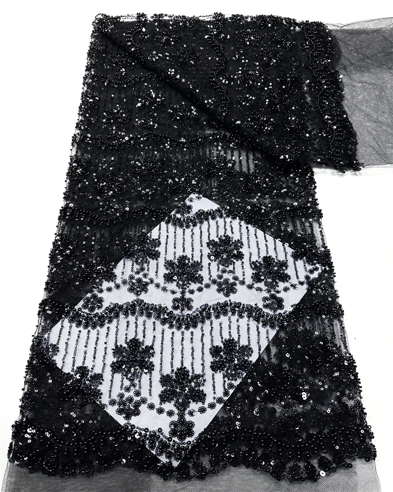 

Elegant African Groom Embroidered Beaded Tulle Lace Fabric with French Sequins for Ladies Wedding Dress Sewing 2025 Style