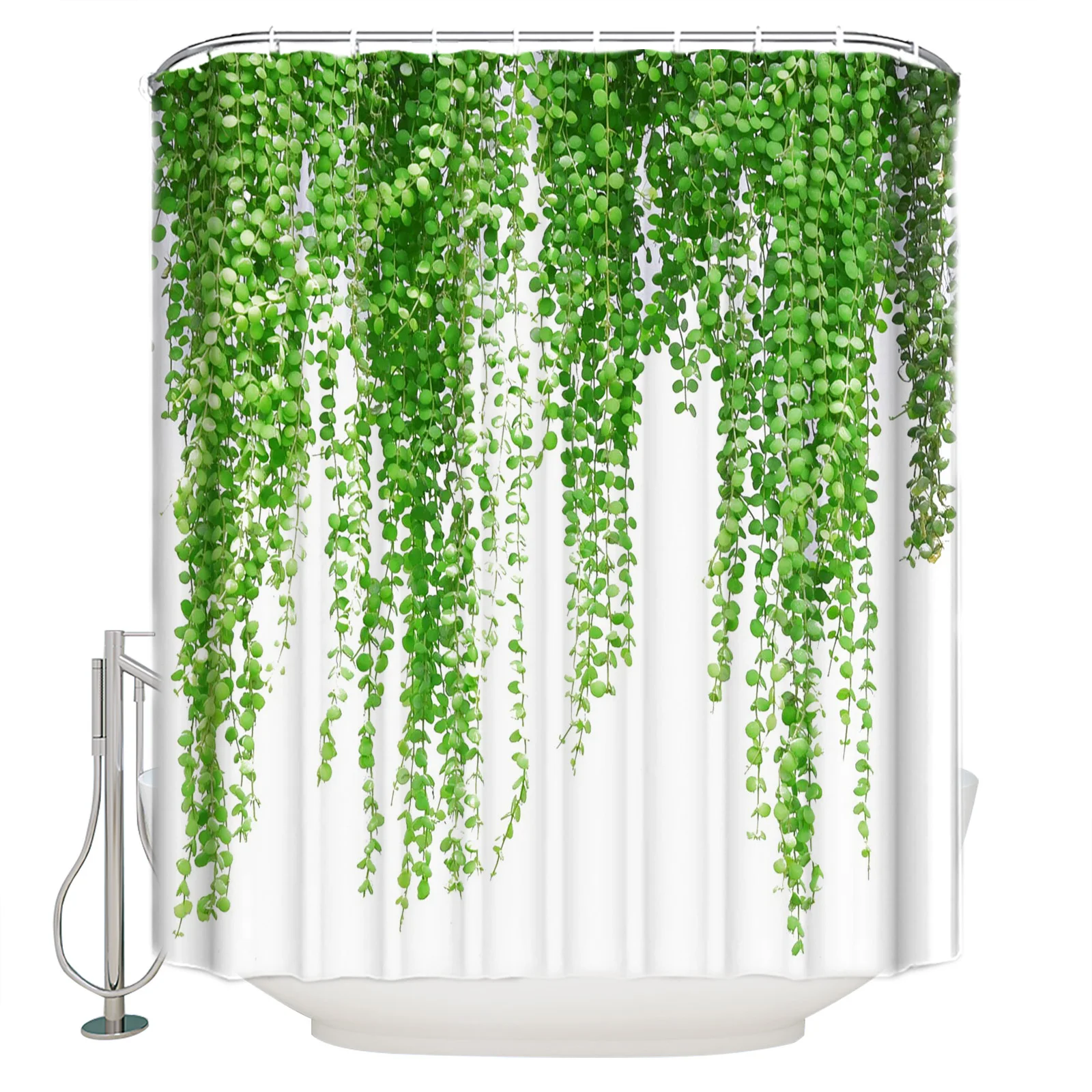 Vine print pattern shower curtain Green dense bathroom waterproof Simple style decoration