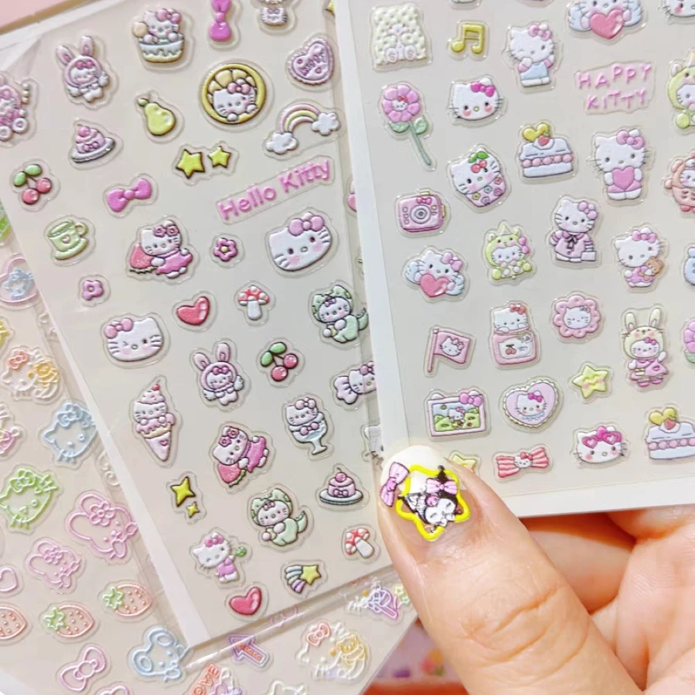 1 sheet HelloKitty Sanrio New 5D Relief Nail Art Stickers Nail Decals for Manicure fashion Design DIY Happy Accessories