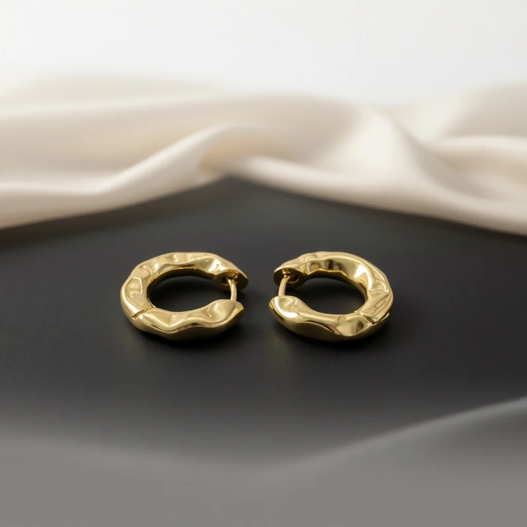 Textured Hoop Earrings Irregular Wavy Bamboo Design Polished Metal Daily Casual Office Party Jewelry For Elegant Women