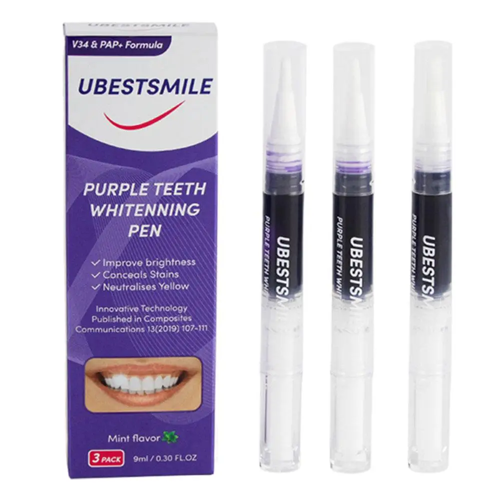 Purple Whitening Gel Pen for Teeth V34 Color Corrector Portable Tooth Stain Remover Gentle Daily Dental Care