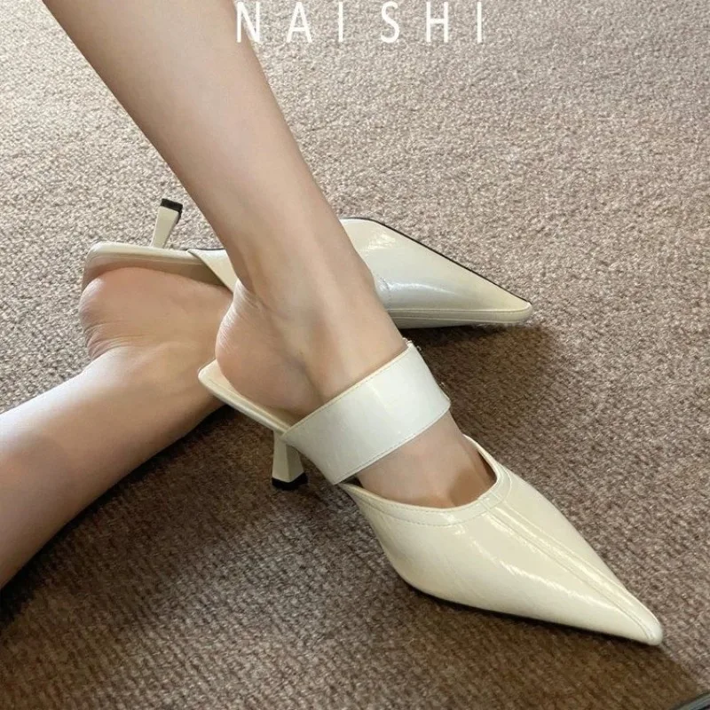 

Новые женские элегантные мюли-сандалии для банкетов и вечеринок, с острым носком, на шпильке, с одним ремешком и пряжкой