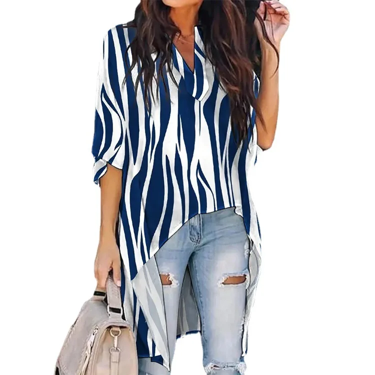 Elegant Women Blouse Fashion Top Short Front Long Rear Shirt Hemden Und Blusen Рубашка Женская Blusas De Verano Para Mujer 2024