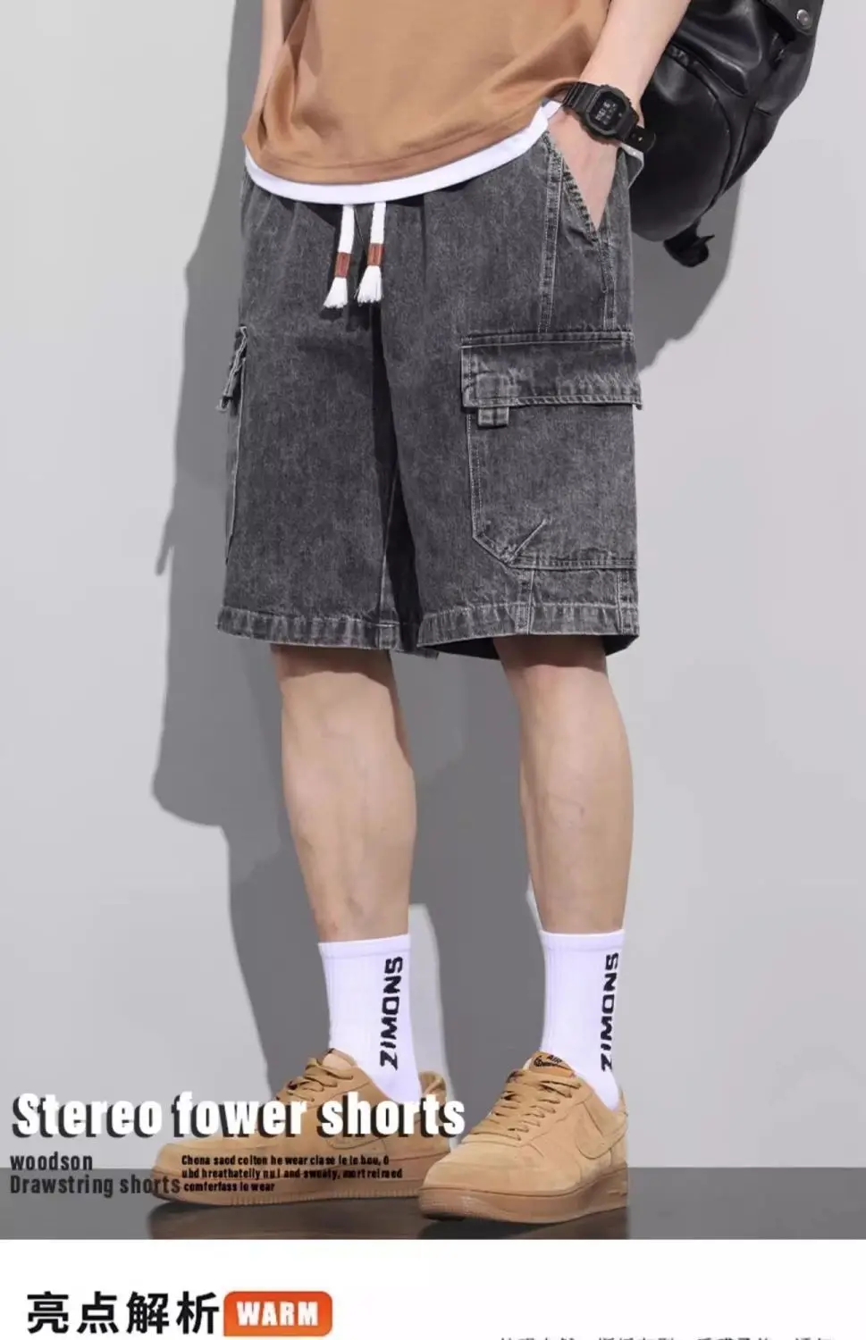 صيف 2025 جيب كبير الدنيم السراويل في سن المراهقة الطلاب العصرية سراويل تقليدية تنوعا مرونة الخصر الرجال شورت جينز السراويل الخارجية #5