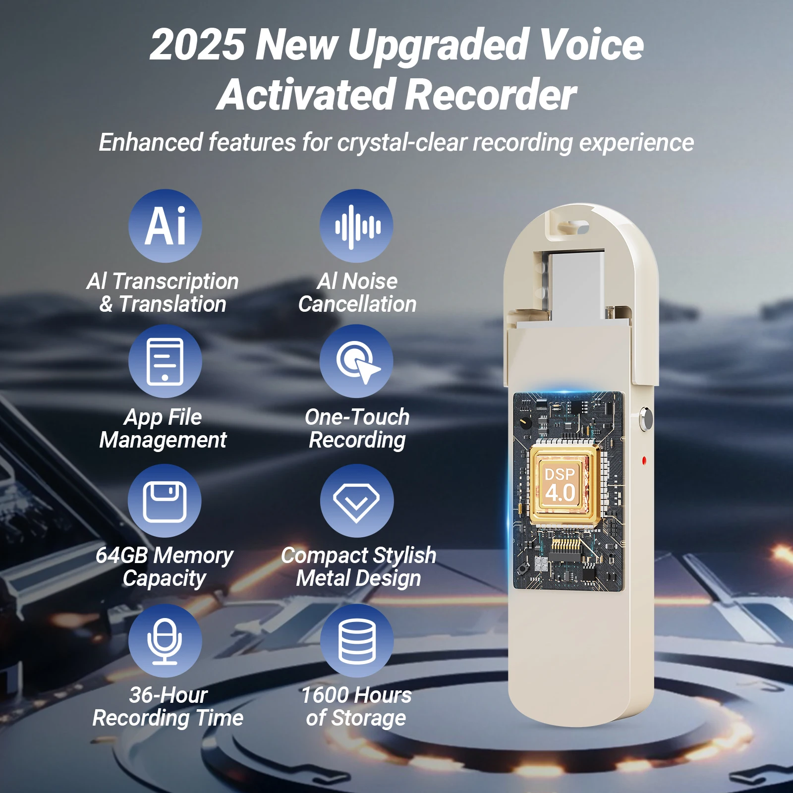 

64GB Professional Digital Voice Recorder with Noise Reduction USB Lanyard Style Interface Mini MP3 Player Activated Dictaphone