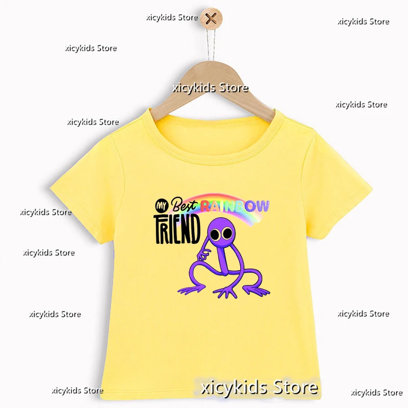 

T-Shirt For Boys My Best Rainbow Friend Cartoon Print Boys' Fashion Baby Tshirt Cute Kids' Clothes Yellow Tshirt Tops drop shipp