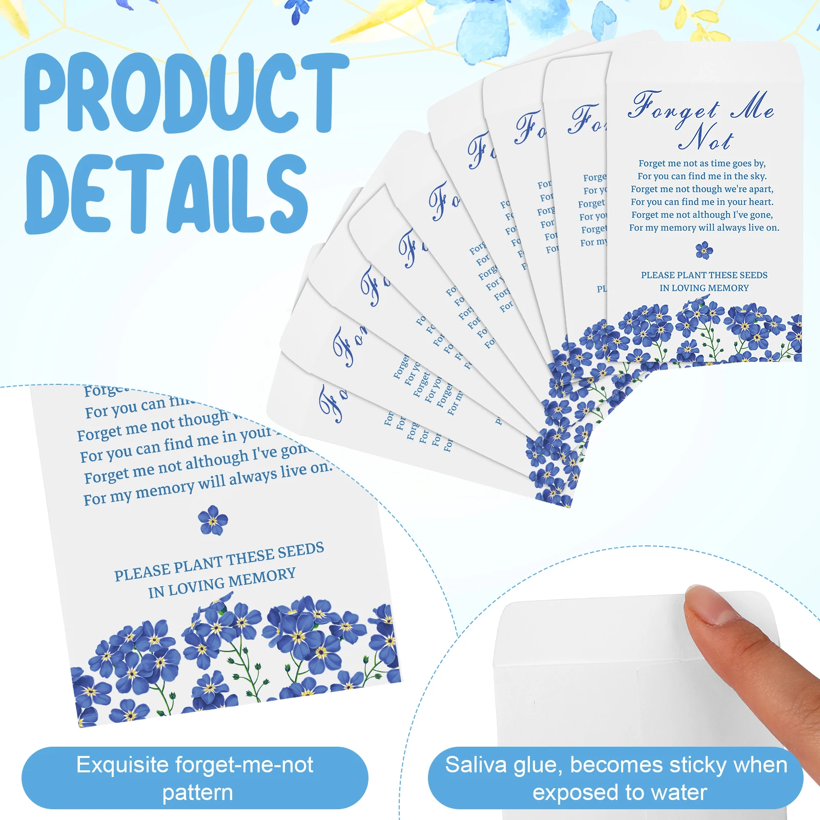 100 Pcs Forget Me Not Seeds Packets Favors For Funerals Memorial Favours For Guests - Not Include Seeds - Forget Me Not Seeds En