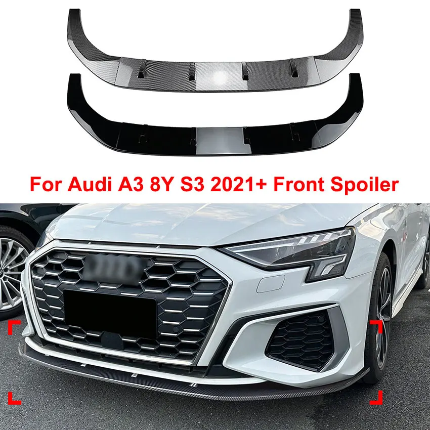 

For Audi A3 8Y S3 2021+ Car Three section Front Bumper Lip Diffuser Spoiler Exterior Styling Guard Decoration Trim Accessories