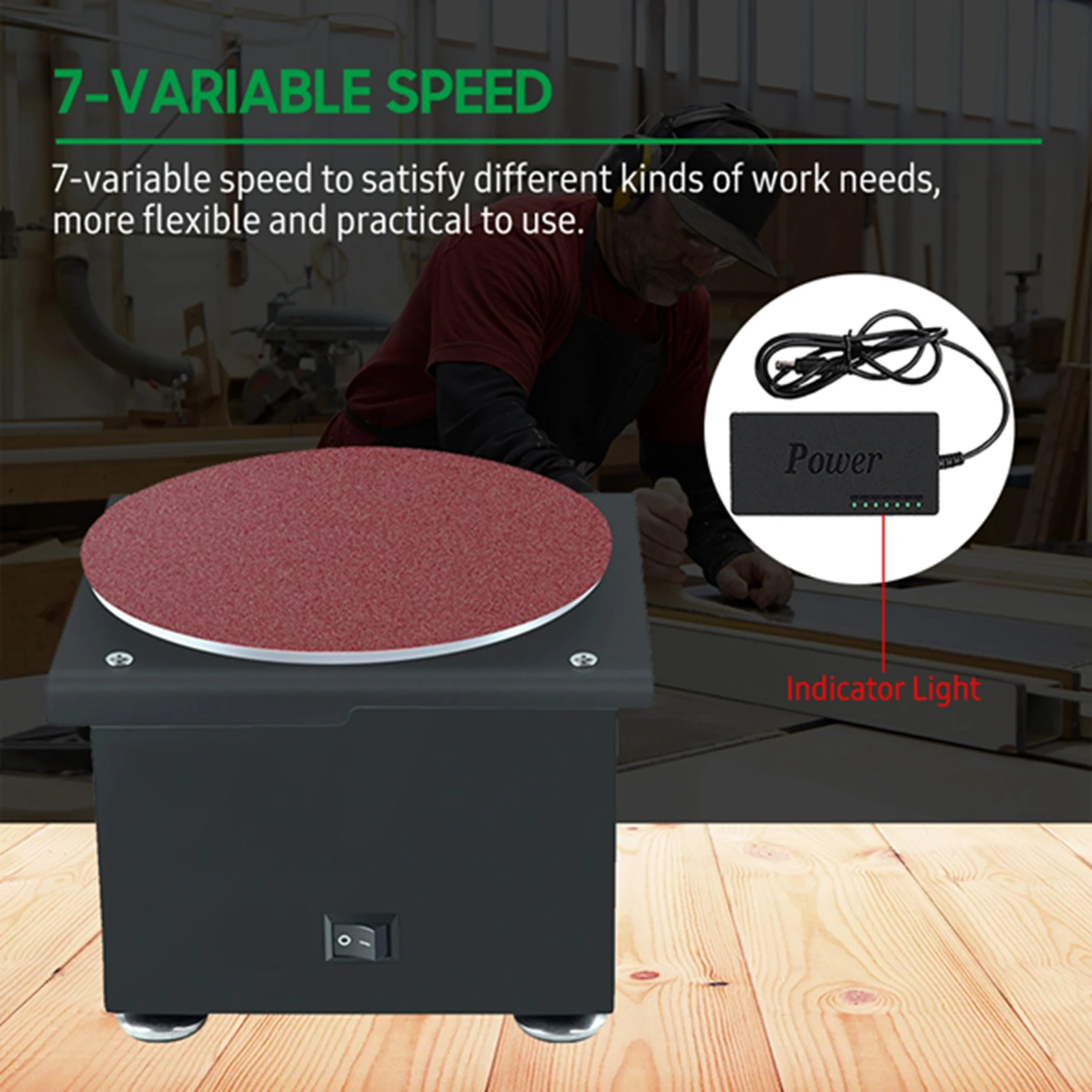 Mini Bench Disc Sander Electric Sharpener 7 Variable Speed 10 Sanding Discs Bench Top Sanding Polishing Grinding Machine for Woo