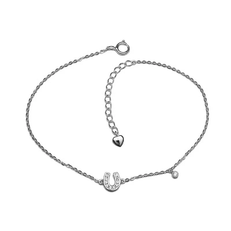 Real 925 Sterling Silver Zircon Letter U Charm Bracelet for Women Party Trendy Fine Jewelry Minimalist Light Luxury Accessories