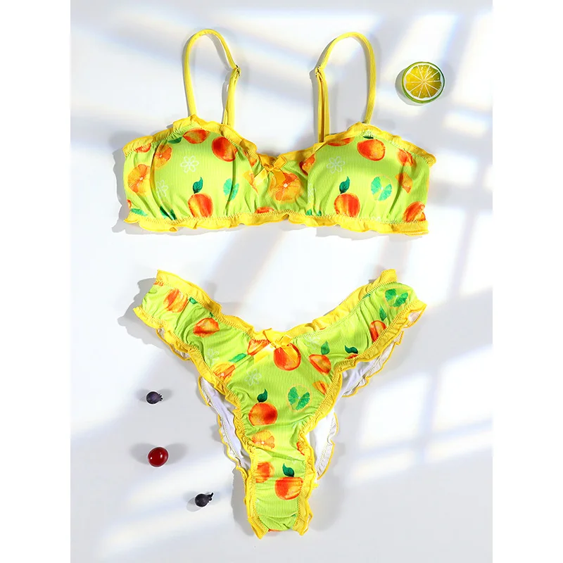 Swimwear For Women Fruit Print Bikini High Cut Beachwear Push Up Swimsuit Cute Bathing Suit Vacation Swimsuits Two-Piece Bikinis