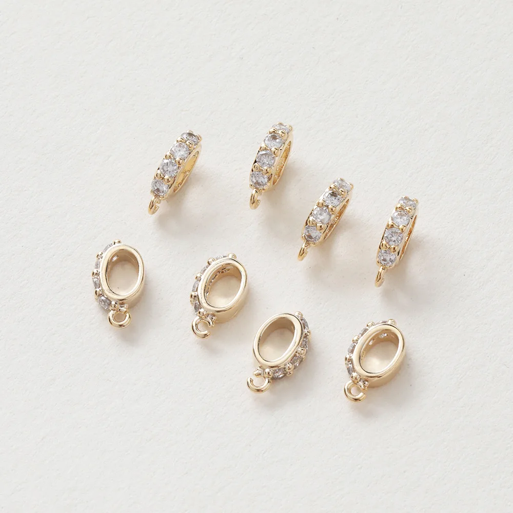 4PCS 14K Gold Plated Inlaid Pendant Round Zircon Split Ring Buckle Necklace Bracelet DIY Findings Jewelry Material Accessories