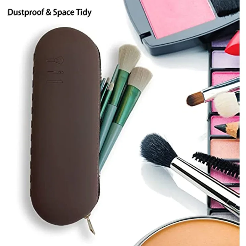 Large Travel Makeup Brushes Holder, Silicone Portable Cosmetic Brush Organizer Case, Soft Makeup Brush Purse for Travel