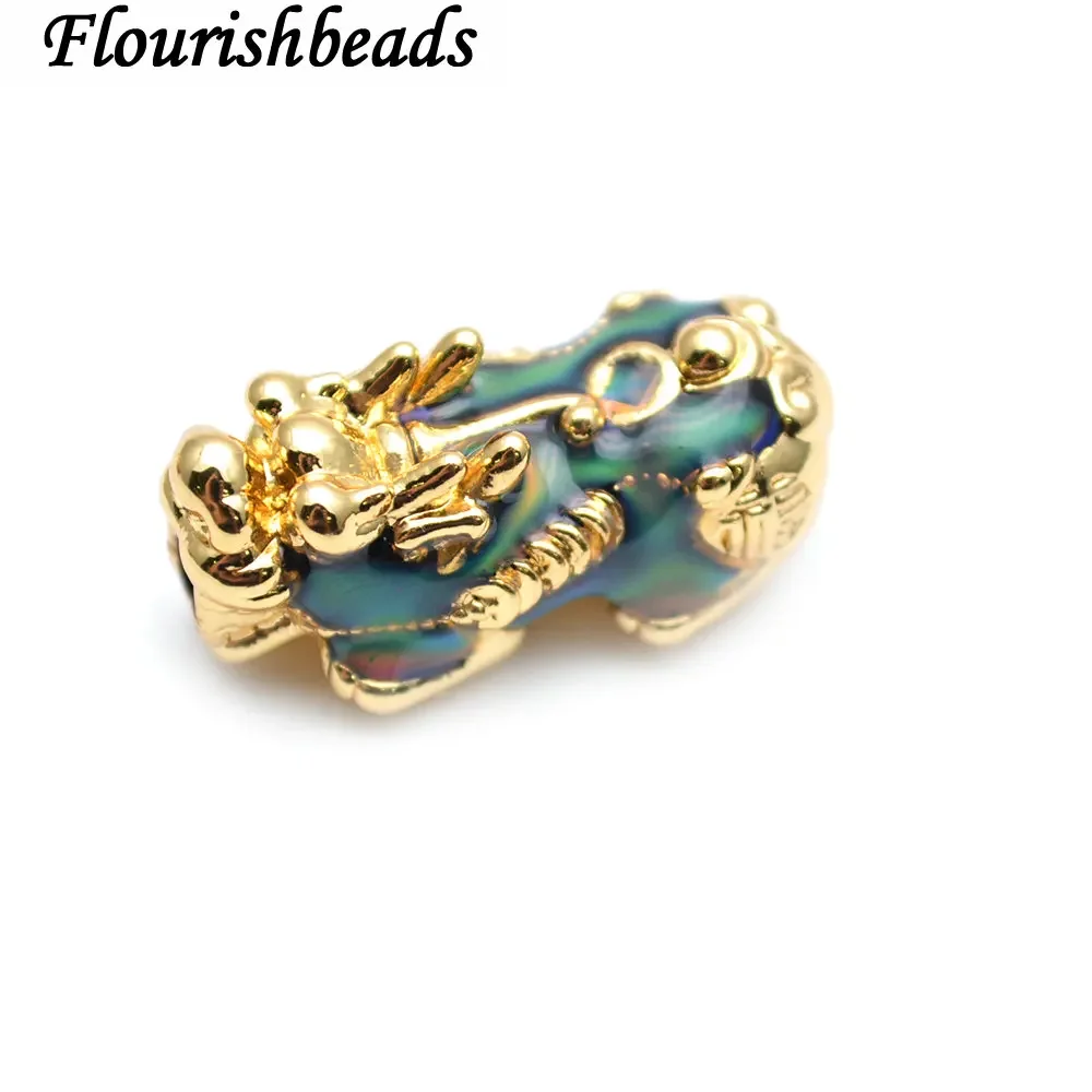 Wholesale 100pc Color-changable Metal Money Pixiu Animal Gold color Beads Enamel Charm Fit Bracelet Making