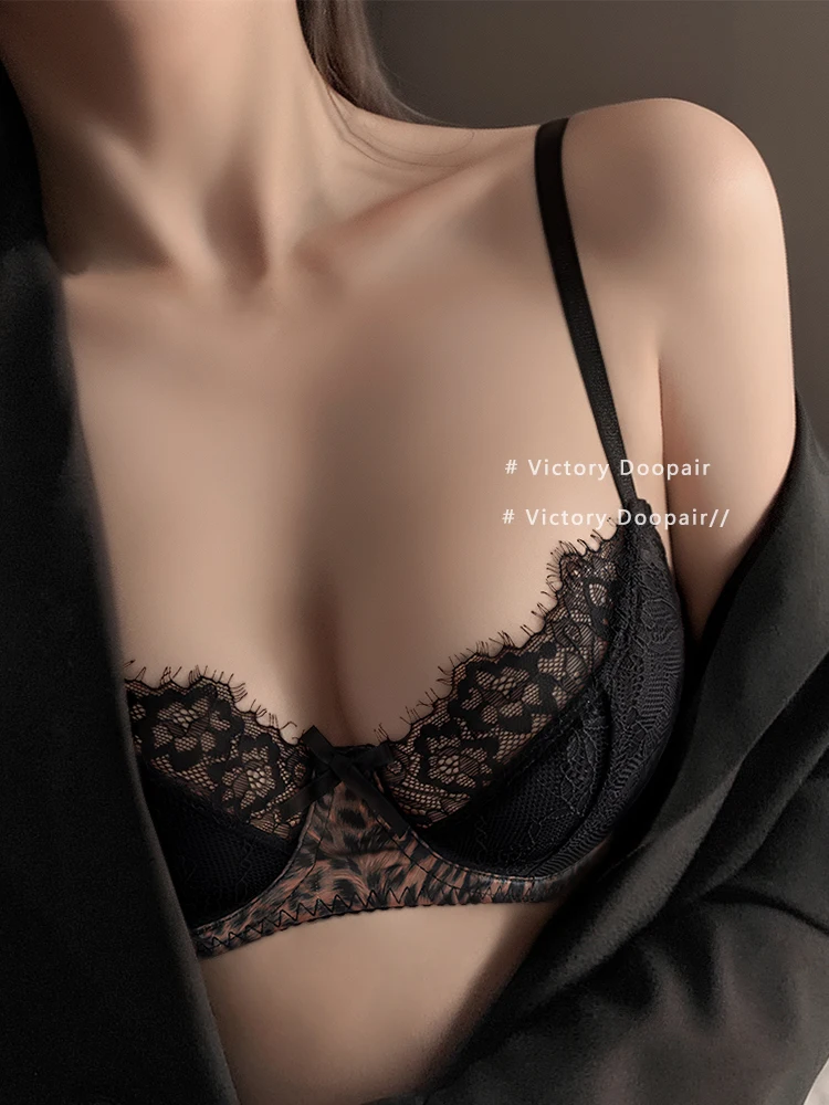 MOYISU Pure Temptation Sexy Leopard Print Underwear Lace Underwear Women Thin Small Chest Push-up Bra Cover Set