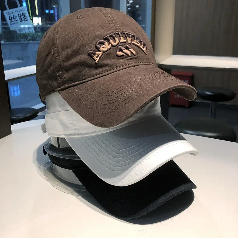 Baseball cap versatile Korean version three-dimensional letter AQU cotton street shading curved eave hat  baseball cap men