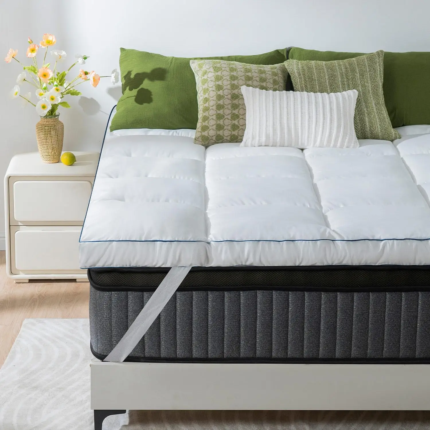

Mattr Topper Full Size, Pillow Top Extra Thi Mattr Pad, Soft Baffle Box Overfilled Down Alternative For Ba Pain, 4 Corner