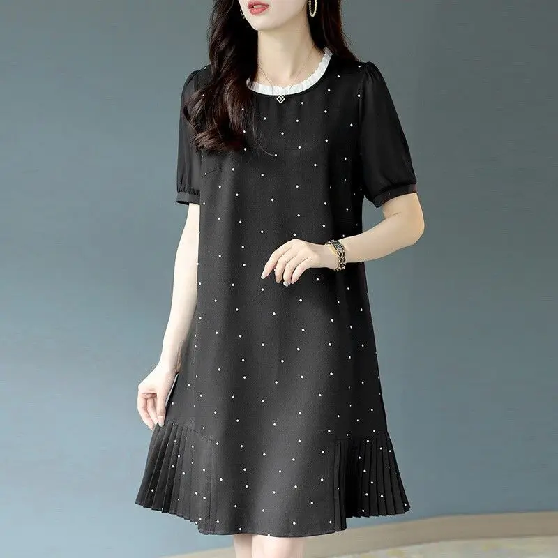 

Luo large-size women's clothing 2025 summer clothing new polka dot belly-covering and thin splicing dress