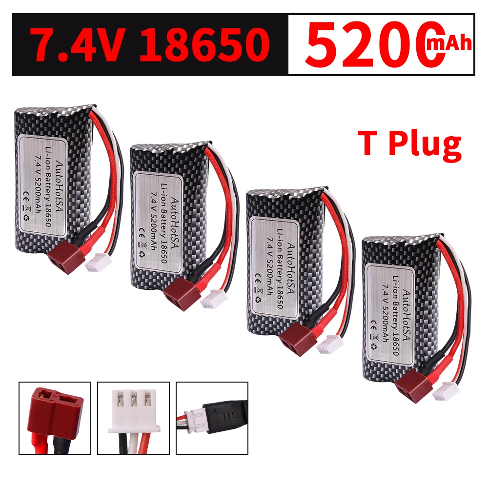 7.4V 5200mAh 18650 Li-ion Battery For Wltoys 10428 /12428/12423 RC Car Parts 2s 7.4v Battery For Wltoys 144001 A959-B A969-B Q46