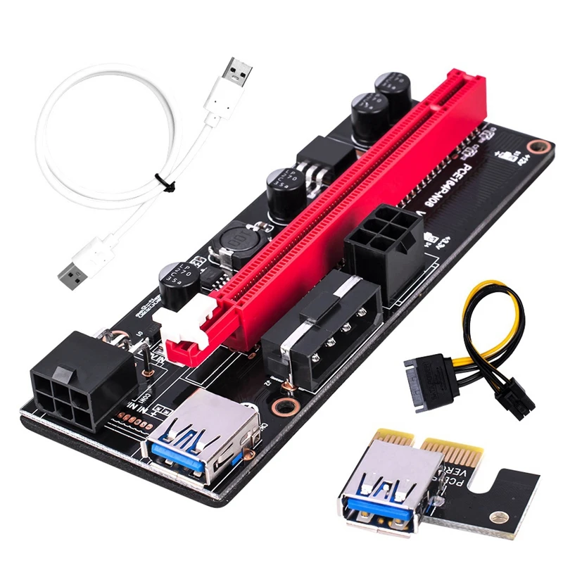 

NEW-6 Pcs Ver009s PCI-E Adapter Card PCIE1X To 16X 6Pin Image Adapter Board USB3.0 Extension Cable Used For BTC Mining