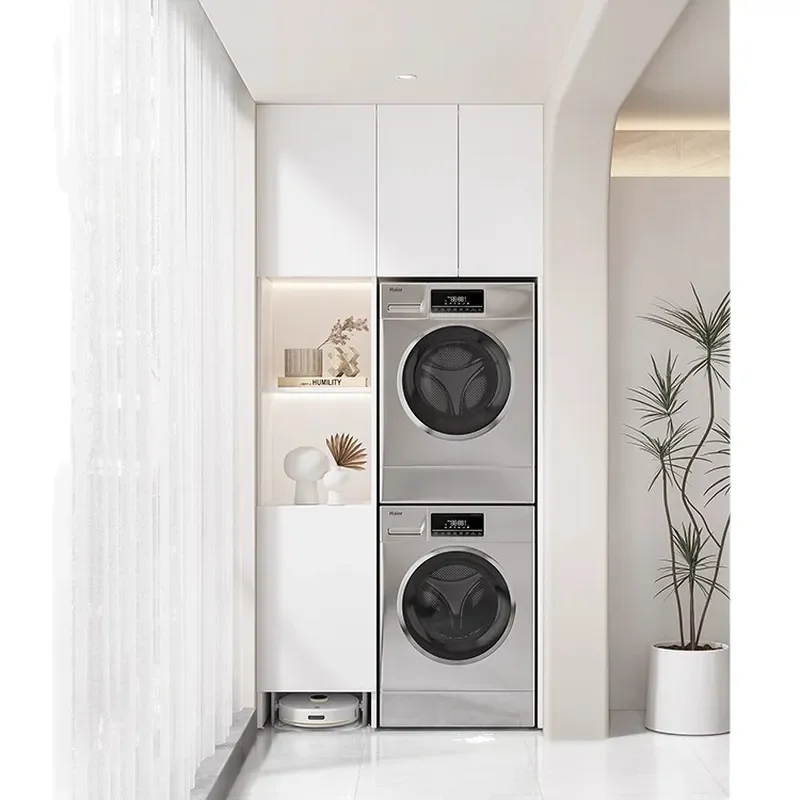 Honeycomb Aluminum Balcony Cabinet with Sink for Washer Dryer Robot Vacuum Custom Corner Cut Integrated Laundry Storage Unit